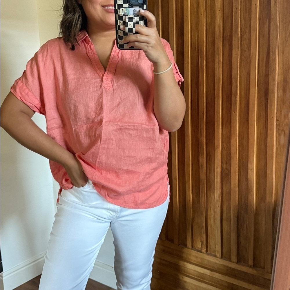 Nicole miller 100% Linen buttoned front. M coral
